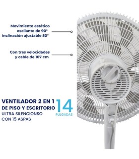 Foto 2 | Foto 2 | Ventilador 2 en 1 Tek VP-14-BLANCO color Blanco 1 Pieza