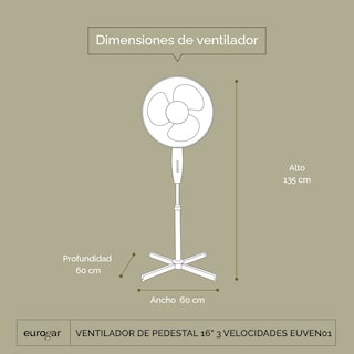 Foto 5 | Foto 5 | Ventilador De Pedestal 16” 3 Velocidades Con Oscilación Euven01 Eurogar