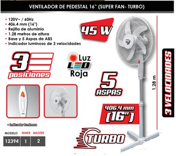 Foto 3 | Foto 3 | Ventilador Pedestal 16'' 3 Velocidades Turbo