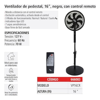 Foto 4 | Foto 4 | Ventilador De Pedestal 16'' Digital Iusa Con Control Remoto Color Negro