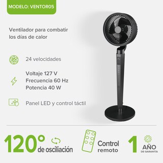 Foto 3 | Foto 3 | Ventilador De Pie 360° Ultra Silencioso, 24 Velocidades, Panel Digital Táctil Y Control Remoto