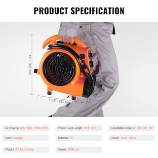 Foto 7 | Foto 7 | Secador De Alfombras Air Mover Vevor 1/4 Hp 1000 Cfm 115 V Con Temporizador - Venta Internacional.
