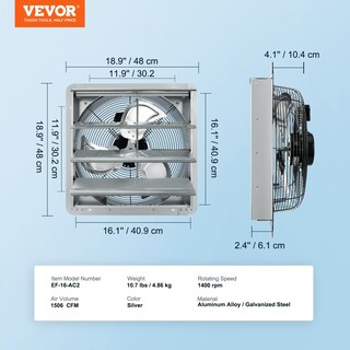 Foto 7 | Foto 7 | Ventilador De Escape Con Persiana Vevor, 16 Pulgadas, 2000 Cfm, Montaje En Pared, Ático - Venta Internacional.