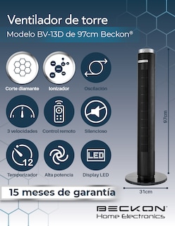 Foto 3 | Foto 3 | Ventilador de Torre Beckon Negro con Control Remoto