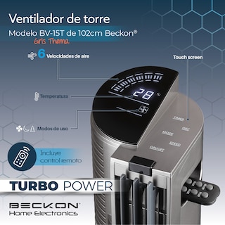 Foto 2 | Foto 2 | Ventilador de Torre Beckon Turbo Power 6 Vel 102 cm de Alto + Control Remoto + Oscilación + Modos de Uso + Temporizador