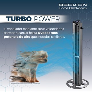 Foto 5 | Foto 5 | Ventilador de Torre Beckon Turbo Power 6 Vel 102 cm de Alto + Control Remoto + Oscilación + Modos de Uso + Temporizador