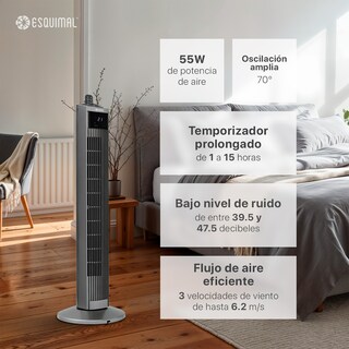Foto 5 | Foto 5 | Ventilador De Torre 95 Cm Esquimal Color Titanio Silencioso, Oscilante 70°, 3 Velocidades Con Control Remoto