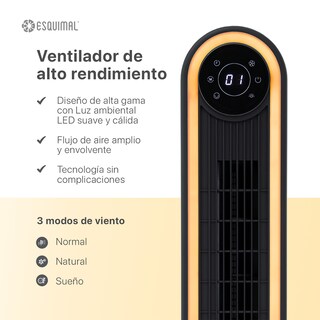 Foto 2 | Foto 2 | Ventilador De Torre 106 Cm Con Luz Ambiental Led Esquimal Color Negro Oscilante 150°, 3 Velocidades Con Control Remoto