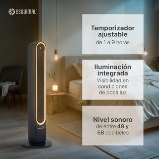 Foto 6 | Foto 6 | Ventilador De Torre 106 Cm Con Luz Ambiental Led Esquimal Color Negro Oscilante 150°, 3 Velocidades Con Control Remoto
