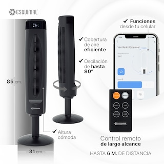 Foto 7 | Foto 7 | Ventilador de Torre 85 cm Ionizador Esquimal Wifi Inteligente Silencioso Oscilante 80° Temporizador 12 Hrs