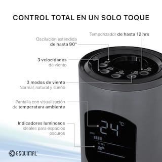 Foto 4 | Foto 4 | Ventilador de Torre 97 cm Esquimal Silencioso Pantalla Led Oscilante 90° 3 Velocidades Temporizador 12 Hrs