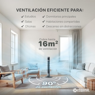 Foto 5 | Foto 5 | Ventilador de Torre 97 cm Esquimal Silencioso Pantalla Led Oscilante 90° 3 Velocidades Temporizador 12 Hrs