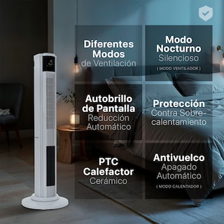 Foto 5 | Foto 5 | Ventilador Calentador De Torre 2 En 1 Esquimal, Climatizador De Aire Giratorio,temporizador Y Control Remoto, Gris