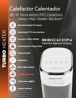 Foto 2 | Foto 2 | Calefactor Calentador Eléctrico Cerámico Ptc 60cm 750w / 1500w Beckon