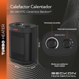 Foto 3 | Foto 3 | Calefactor Calentador Eléctrico Cerámico Ptc De Torre Compacto De 22 Cm De Alto Beckon Color Negro Turbo Heater