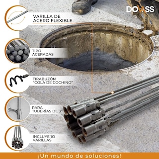 Foto 6 | Foto 6 | Destapacaños Manual de Varillas Aceradas Karlen Plata para Tubería Simple y Efectiva para Desbloquear Obstrucciones 5/16''