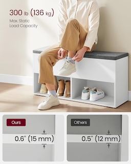 Foto 6 | Foto 6 | Banco Para Zapatos Vasagle Con Cojín Y Almacenamiento Blanco Y Gris