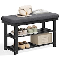 Banco Para Zapatos Songmics, 3 Niveles, Bambú, 150 Kg, Negro Y Gris - Venta Internacional.