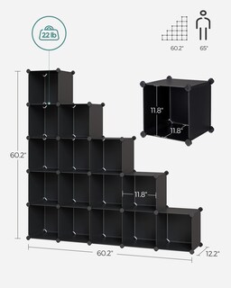 Foto 7 | Foto 7 | Organizador De Almacenamiento En Forma De Cubo Songmics, Juego De 16 Unidades, Plástico, Negro - Venta Internacional.