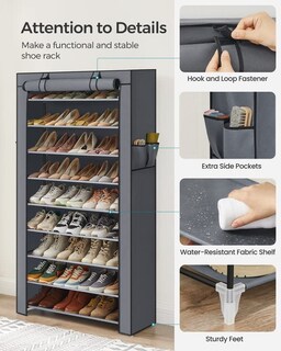 Foto 5 | Foto 5 | Zapatero Songmics De 9 Niveles Para 40-50 Pares Con Funda De Tela Gris - Venta Internacional.