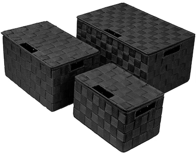 Foto 5 | Foto 5 | Juego De 3 Cestas De Almacenamiento Sorbus Tejidas En Negro Con Tapas - Venta Internacional.