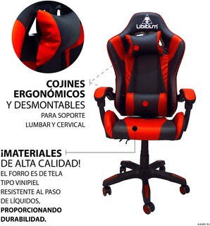 Foto 3 | Foto 3 | Silla Gamer Libitium Game-RJ color Rojo Ergonómica y Reclinable