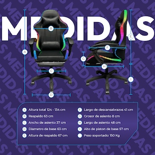 Foto 3 | Foto 3 | Silla Gamer Titano con Reposapiés y Luz Led Negra