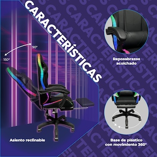 Foto 4 | Foto 4 | Silla Gamer Titano con Reposapiés y Luz Led Negra