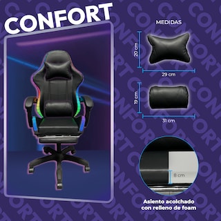 Foto 5 | Foto 5 | Silla Gamer Titano con Reposapiés y Luz Led Negra