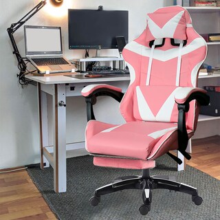 Foto 1 | Foto 1 | Silla Gamer Ergonómica Titano Reclinable con Descansa Pies Rosa