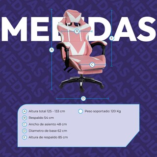 Foto 3 | Foto 3 | Silla Gamer Ergonómica Titano Reclinable con Descansa Pies Rosa