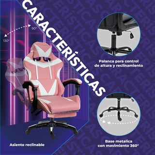 Foto 4 | Foto 4 | Silla Gamer Ergonómica Titano Reclinable con Descansa Pies Rosa