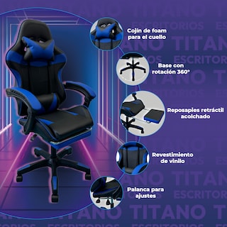 Foto 2 | Foto 2 | Silla Gamer Ergonómica Reclinable con Descansa Pies Azul