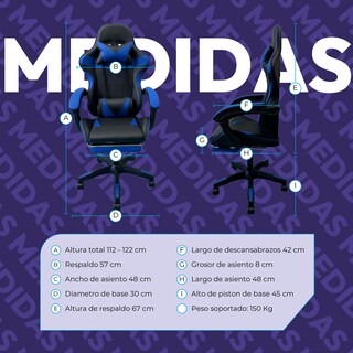 Foto 3 | Foto 3 | Silla Gamer Ergonómica Reclinable con Descansa Pies Azul