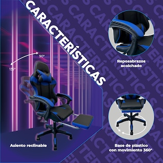 Foto 6 | Foto 6 | Silla Gamer Ergonómica Reclinable con Descansa Pies Azul
