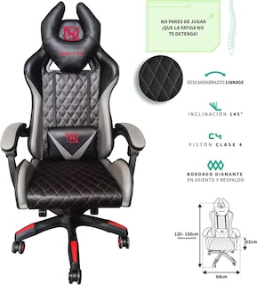 Foto 2 | Foto 2 | Silla Gamer Necnon Reclinable con Cojín color Negro