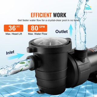 Foto 5 | Foto 5 | Bomba Para Piscina Vevor 1hp 80m³/h Máx. Flujo Máximo De 36 Pies. Elevador De Cabeza 120 V - Venta Internacional.