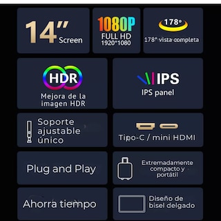Foto 8 | Foto 8 | Monitor Portátil Mr. Gadgets 14 Pulgadas para Laptop Full HD 1080p IPS
