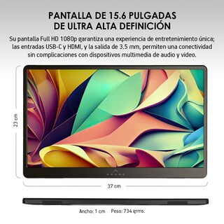Foto 6 | Foto 6 | Monitor Portátil Pantalla Full Hd 15.6 Pulgadas Laptop Tablet Celular Akane 83478-bl Negro