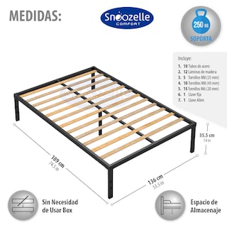 Foto 4 | Foto 4 | Magma Life Base De Cama Matrimonial De Metal Resistente, Plataforma Con Espacio De Almacenamiento, Fácil Armado, Soporte Antides