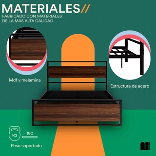 Foto 3 | Foto 3 | Base para Cama Matrimonial Mubson Akaza-MTM Marrón con Cabecera