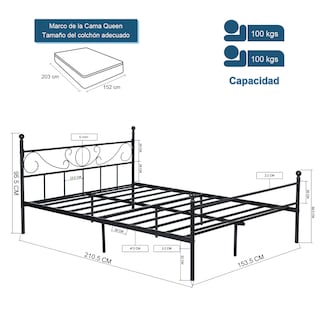 Foto 6 | Foto 6 | Base De Cama De Metal Yatahome Ilker Negro 210.5 X 153.5cm