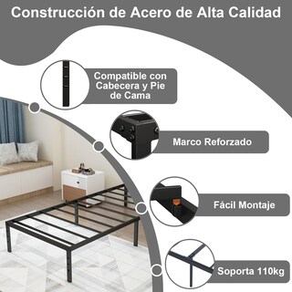 Foto 7 | Foto 7 | Cama De Bases Kessie Yatahome Negro 194x98x36cm Individual
