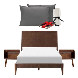 Foto 1 | Foto 1 | Cabecera Dicasa Nogal + Base Cama Nogal +  2 Buros + Almohadas 2 Pack +  Frazada King Size