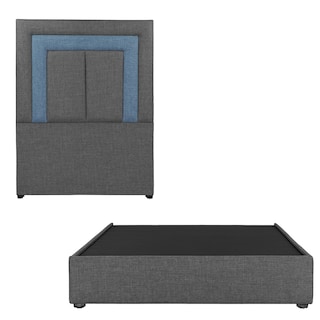 Foto 1 | Foto 1 | Cabecera Dicasa Bora Gris Oscuro Con Azul + Base Cama Gris Individual