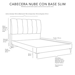 Foto 4 | Foto 4 | Cabecera Dicasa Nube + Base Cama Slim Gris Matrimonial