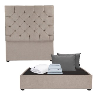 Foto 1 | Foto 1 | Cabecera Dicasa Capri Arena + Base Cama Matrimonial + Almohada 2pack + Protector Cloud + Sabanas Softy