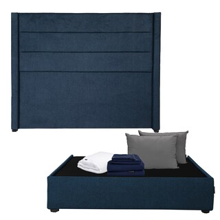 Foto 1 | Foto 1 | Cabecera Dicasa Lugo Azul Queen Size + Base Cama + Almohada 2pack + Protector Cloud+ Sabanas Softy