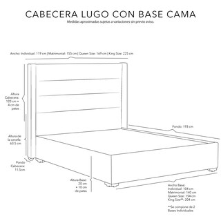 Foto 4 | Foto 4 | Cabecera Dicasa Lugo Azul Queen Size + Base Cama + Almohada 2pack + Protector Cloud+ Sabanas Softy