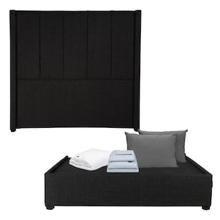 Foto 1 | Foto 1 | Cabecera Dicasa Nizza Negro Matrimonial + Base Cama + Almohada 2pack + Protector Cloud+ Sabanas Softy